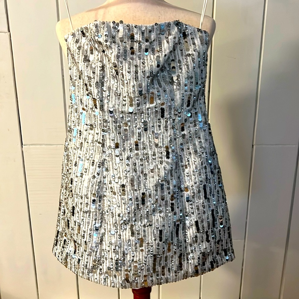Gorgeous Alice and Olivia off white mini dress with silver sequins
